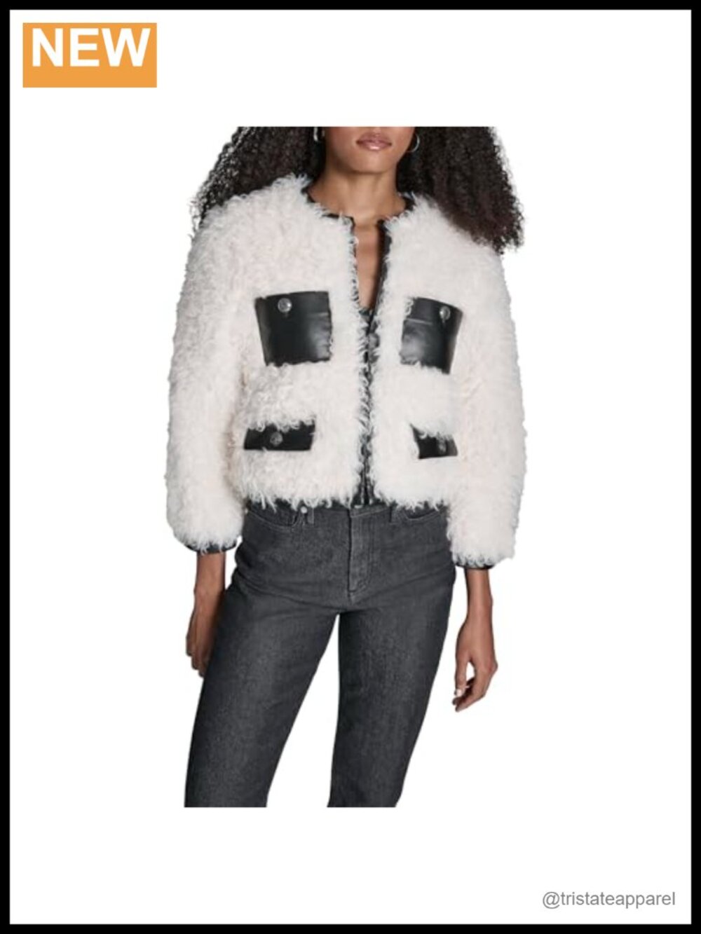 Shearling Jacket with Faux Leather Trim, Women's Coats & Jackets